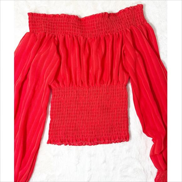 Fashion Nova Red Off-Shoulder Smocked Crop Blouse Top Size XS - Picture 2 of 6